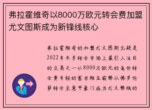 弗拉霍维奇以8000万欧元转会费加盟尤文图斯成为新锋线核心